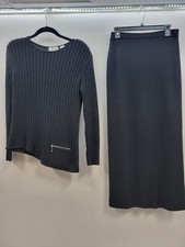 Vintage Womens Black Sweater Skirt Set Sz S Wool Blend Knit Pencil 90s Y2k 4100