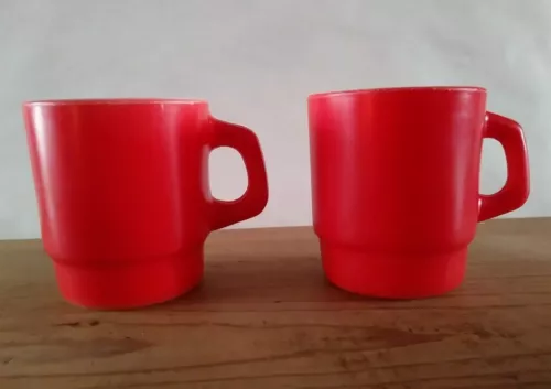 Vtg Set of 2 Anchor Hocking Fire King Bright Red Cup Mugs 8 oz Made in USA 312