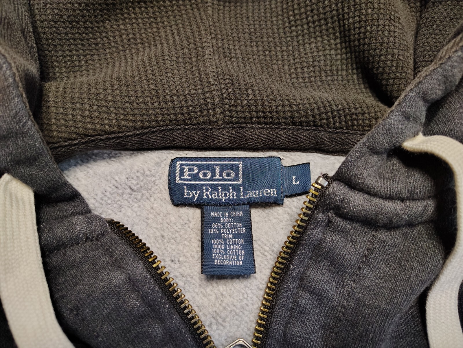 Polo Ralph Lauren felpa con cappuccio uomo grande L grigia full zip felpa foderata in pile pony
