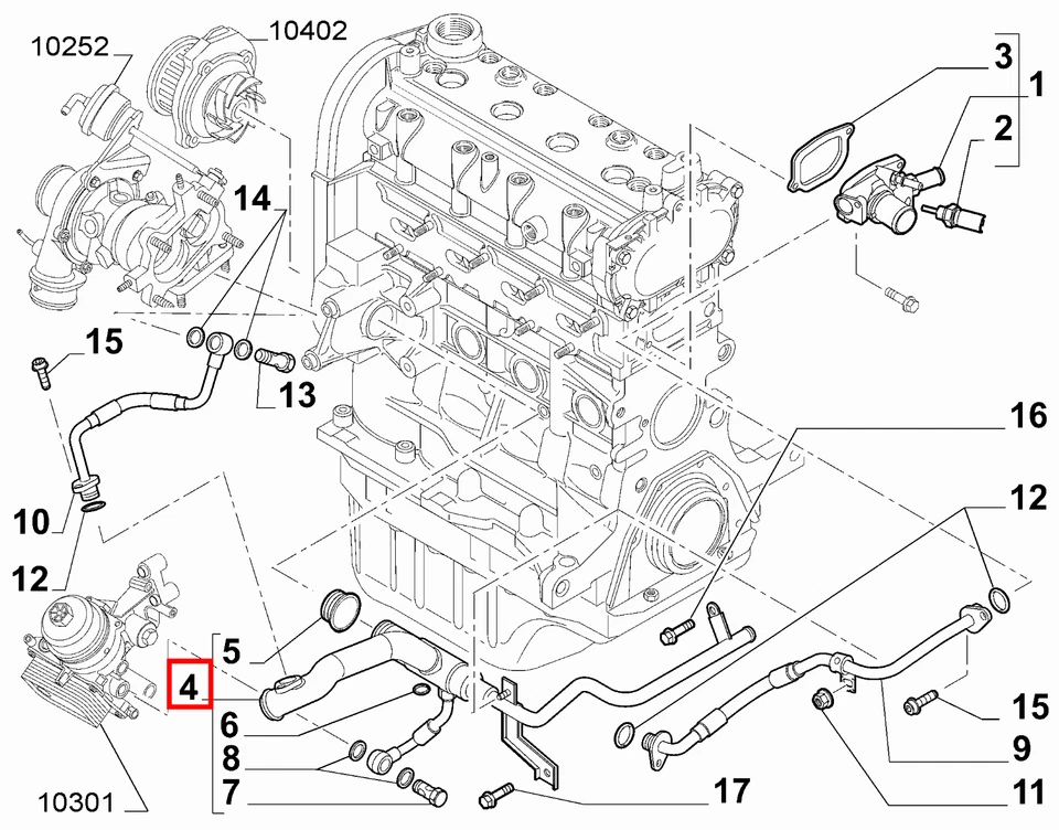 TUBO POMPA ACQUA ASLYX X FIAT BRAVO 500 PUNTO EVO ABARTH ALFA MITO 1,4 55229071 - Image 4 of 4