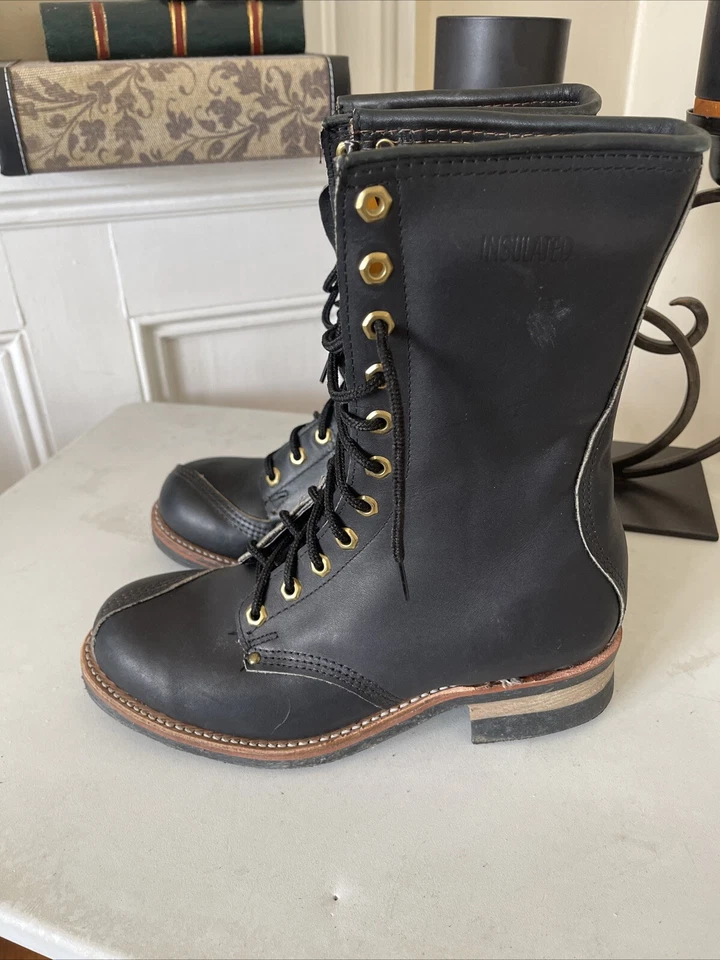 Botas de cuero negras con cordón resistentes al aceite de nailon con cordones talla 7 Foto 3 de 4