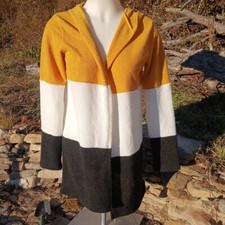 Womans Magic Fit Hooded Long Cardigan Sweater Med Made In USA