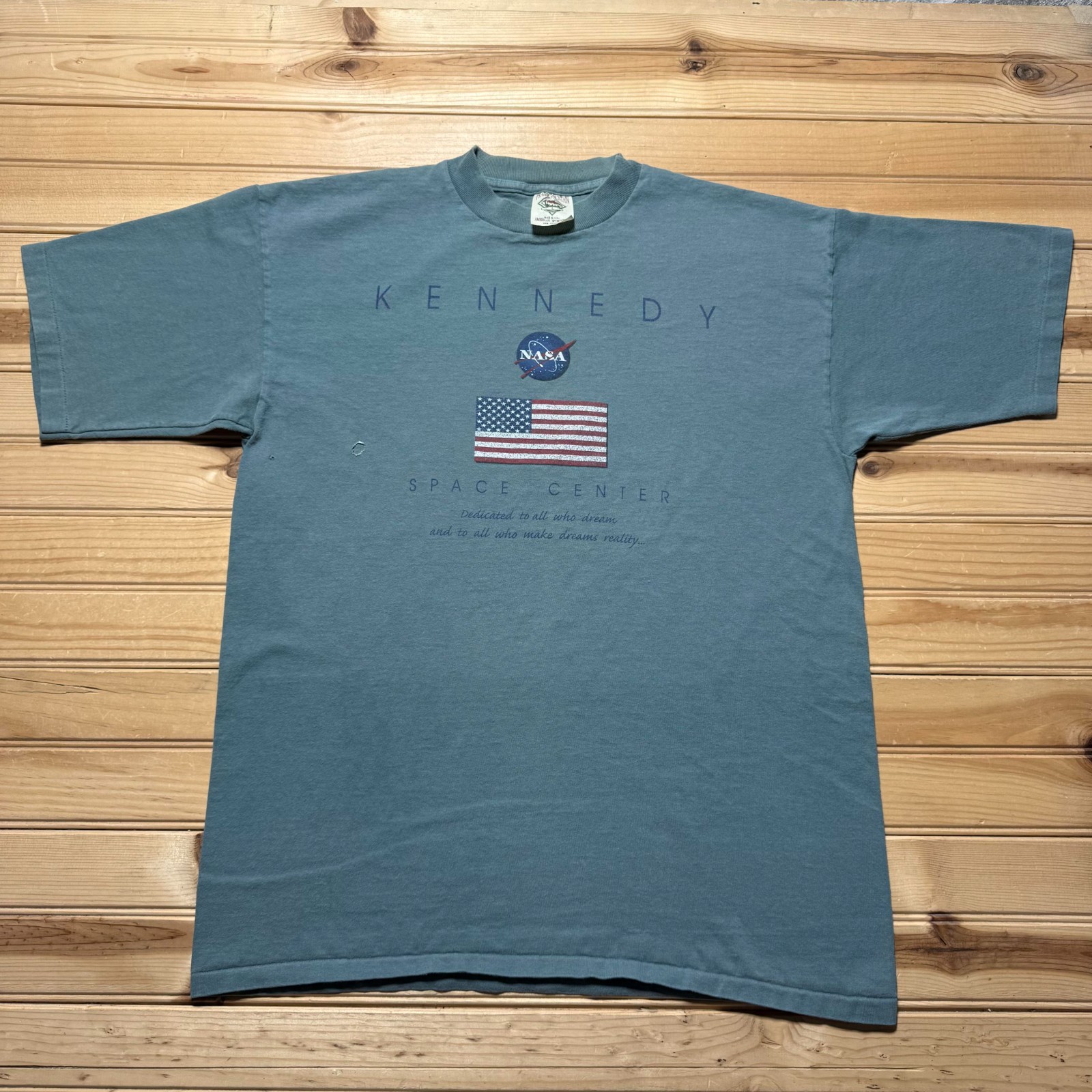 Vintage 90s Kennedy NASA Space Center American Flag Graphic T-Shirt USA - Large