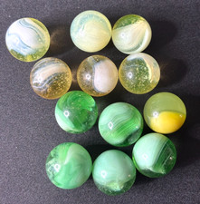 Akro Agate UV Reactive Limeade  Lemonade Marbles .59" to .64" Vintage Lot of 12