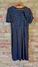 VTG 50s Mynette Black Embroidered Floral Print Embroidered Dress