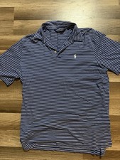 Polo Golf Ralph Lauren Men's Large Blue Striped Polo Shirt Embroidered Pony