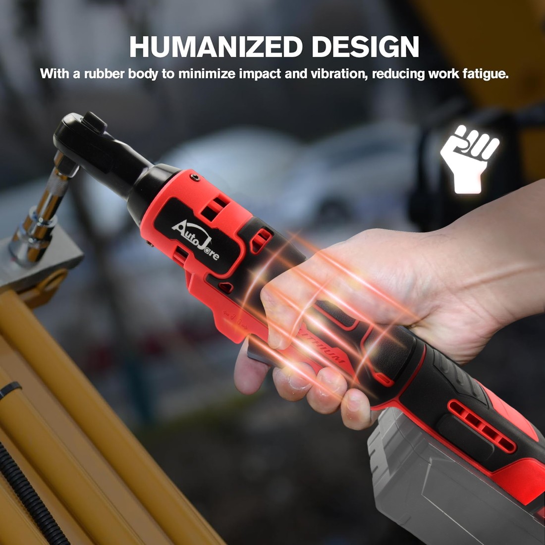 3/8" Cordless Ratchet Wrench – 74 Ft-Lbs Torque, 0-450 RPM Variable Speed, Extended 6-Inch Head, 8 Sockets & Adapters, For Milwaukee 18V Batteries