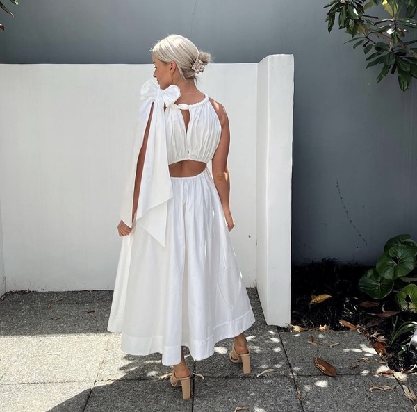 Aje Henriette Midi Dress White Size AU 14 US 10 Bridal Wedding Big Bow 