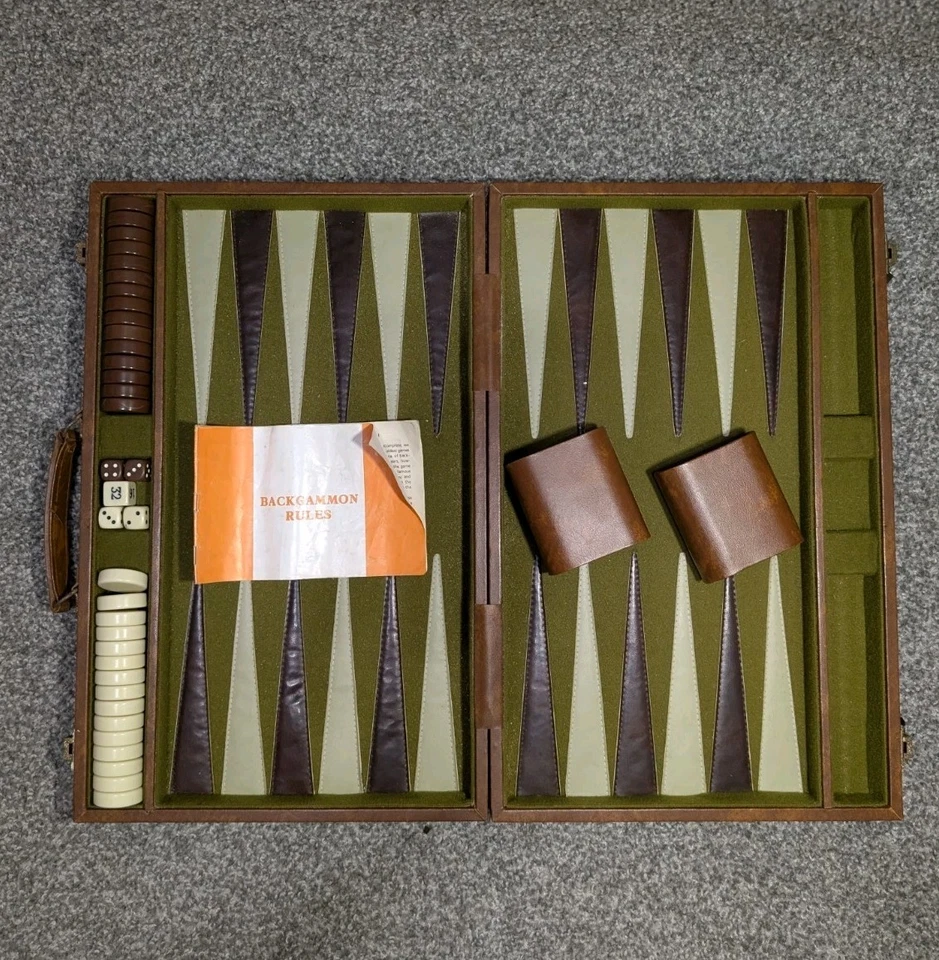 Vintage Backgammon Set In Faux Leather Travel Briefcase - Image 2 of 4