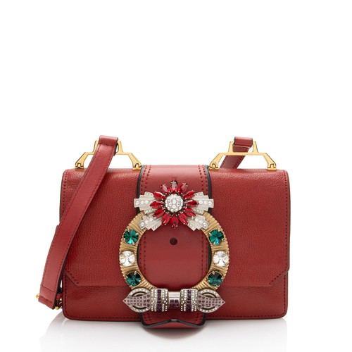 Miu Miu Goatskin Crystal Embellished Madras Shoulder Bag