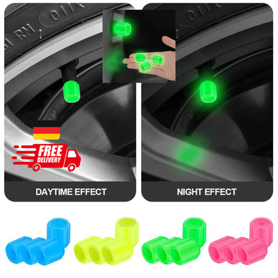 4pcs Glow Tire Valve Caps Luminous Dustproof Universal Multicolor