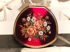 Stratton metallic red floral Vintage Powder Compact: Makeup Mirror-1l