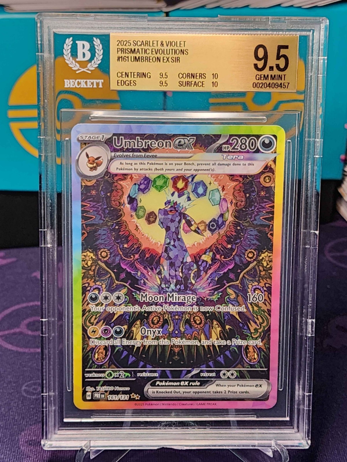 Pokemon Umbreon ex Prismatic Evolutions SIR 161 BGS 9.5 Gem Mint Strong Subgrade view 3