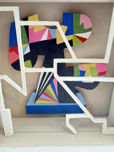 Modern Abstract Geometric Wooden Painting 3D Art 8” Square Signed G Gunter - Picture 2 of 13