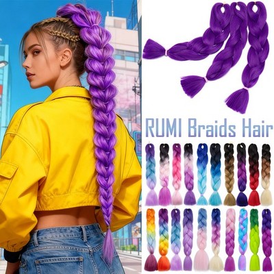 Coloured Purple Rumi Hair Jumbo Braiding Hair Extensions Braids Twist For Girls