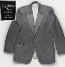 VTG 80s Christian Dior Monsieur Tuxedo Jacket 42L Gray Pinstripe Satin Lapel