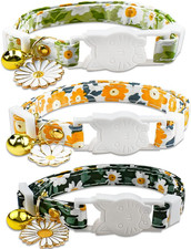 3 Pack Floral Cat Collars with Bell - Adjustable Breakaway Safety Set - Flower C