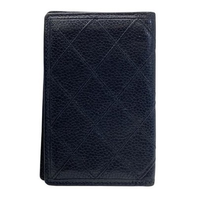 CHANEL Card Case Picolore Matelasse CaviarSkin Bi-Fold Double Stitch Black Auth
