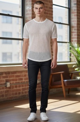 NEW Sandro Paris Slim Fit White Cotton Open-Knit Mesh T-Shirt Bodycon Men M $290