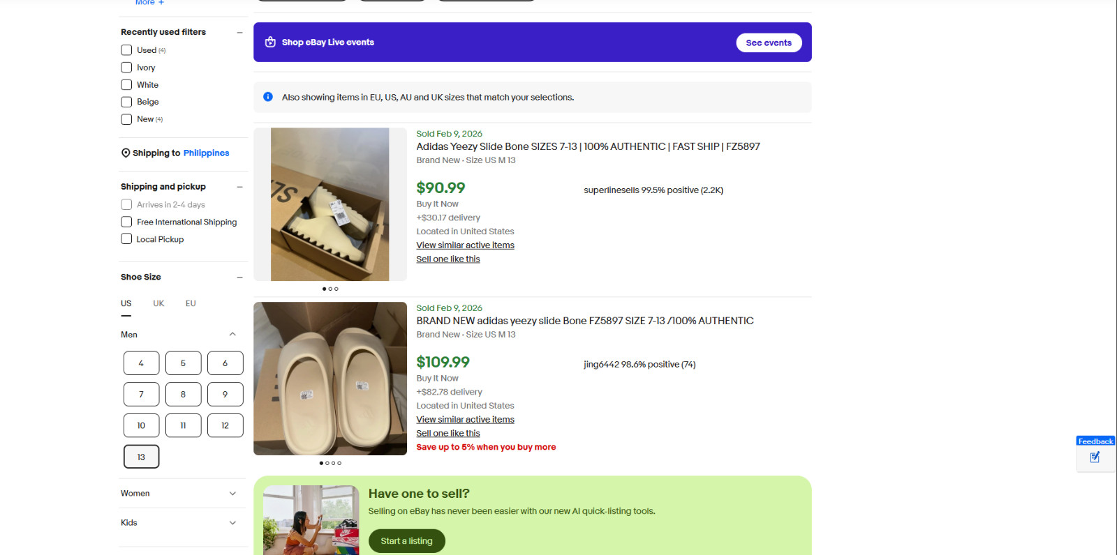 Adidas Yeezy Slide Bone FZ5897 Men's Size 14 thumbnail 10