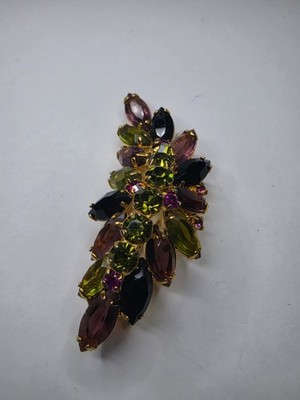 Vtg Mid Century Multi Color Rhinestone Prong Set Cluster Statement Brooch Unbran
