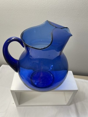 VINTAGE COBALT BLUE GLASS BALL PITCHER - 8 1/2''
