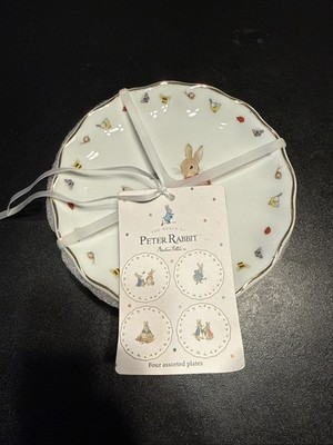 New Beatrix Potter Peter Rabbit Gold Rim 6'' Appetizer Plates Set of 4 