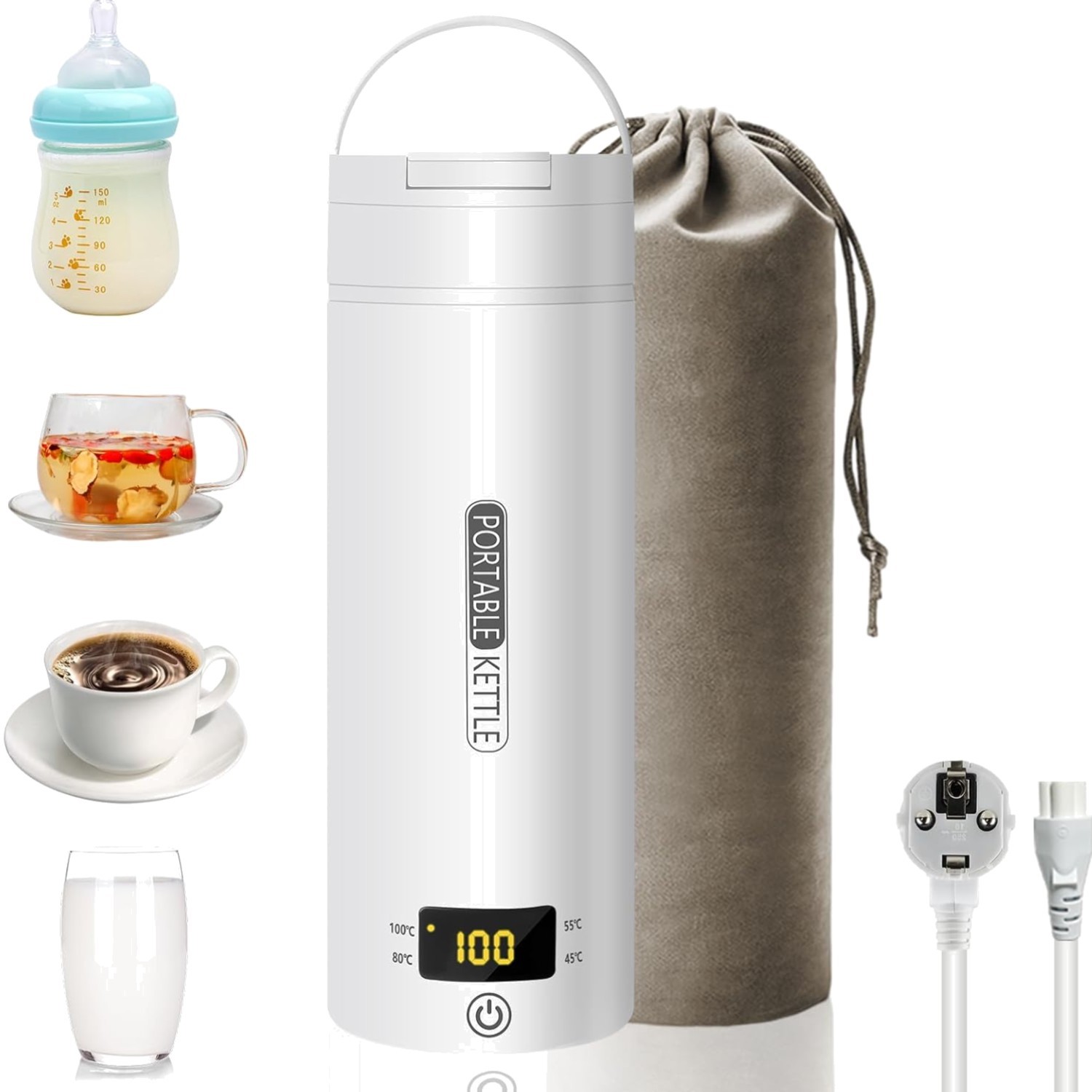 Tragbarer Mini Wasserkocher für Tee und Kaffee - 500ML mit Temperatureinstellung