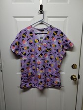 Serene Uniforms Scrub Top Short Sleeve Halloween Cupcakes Bats Ghosts Large