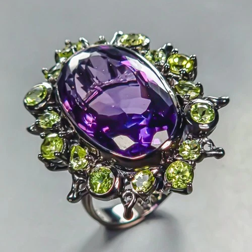 Jewelry gems 37 ct Natural Amethyst Ring 925 Sterling Silver Size 8 /R450307