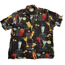 VTG Paradise Found Shirt Men L Hawaiian Button Up Happy Hour MCM Drinks Rayon