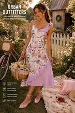 Urban Outfitters Darcie Midi Dress M Floral Cross Back Open Back Cottagecore