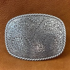 Classic Vintage Western Cowboy Antiqued Silver Floral Belt Buckle 9x6.5cm Casual
