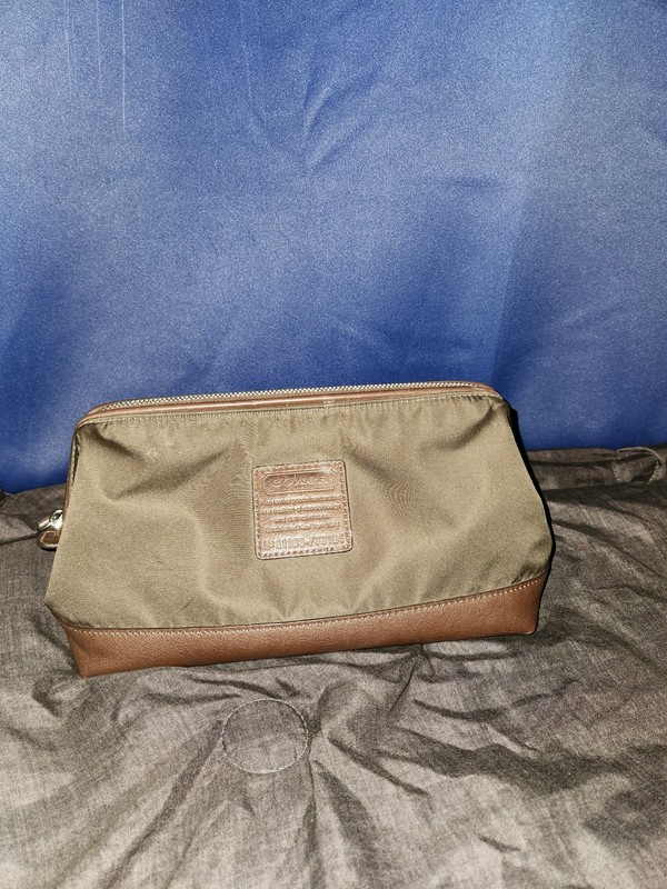 COACH Nylon & Leather Zip Toiletry Bag Pouch Green/Brown C11P08-F77719