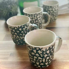 TIENSHAN | Sets of 4 | FolkCraft Moose Sponge Print Vintage Rustic Cabin Mugs