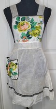 Vintage Bib Apron With Pocket Sheer Fabric w/ Flowers Roses Grannycore