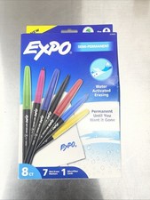 Expo Wet Erase Markers 7ct Semi-Permanent  Microfiber Cloth Water Activated