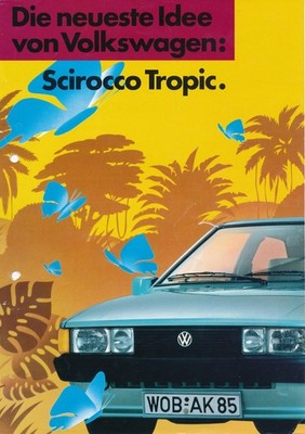 VW Volkswagen Scirocco Tropic Sondermodell Prospekt aus 3-1986, leider gelocht!