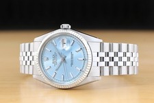 ROLEX DATEJUST 1601 18K GOLD STEEL ICE BLUE DIAL WATCH w/ ROLEX FOLDED BRACELET 2