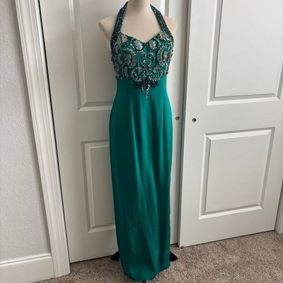 Vintage Alyce Designs Teal Silk Beaded Halter Prom Pageant Formal Gown Dress 6 | eBay Vintage Alyce Designs Teal Silk Beaded Halter Prom Pageant Formal Gown Dress 6 | eBay