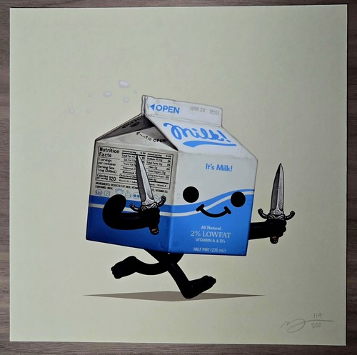 Mike Mitchell Food Dudes - 2% Milk w/ Knives Print #119 of 200 FREE SHIPPING!
