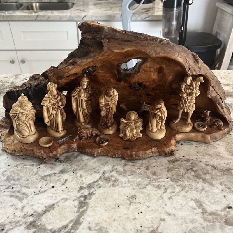 Vintage One of a kind Olive wood Nativity from Jerusalem Hand Made Carved Nice!