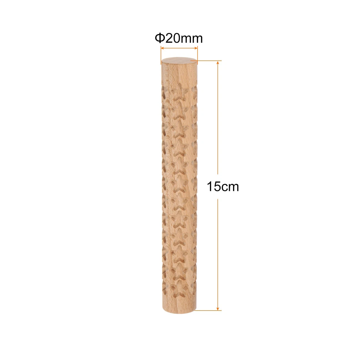 Wood Clay Roller Texture Rolling Star Emboss Beech 15cm x 2cm