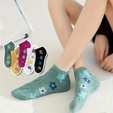 5 pairs Cute and Comfy Floral Print Low Cut Ankle Socks for Women - Soft and Tex