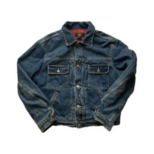 RRL Ralph Lauren Denim Jacket 90s Made in USA Plaid L FF BZA