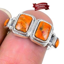 Red Coral Stone Solid Silver Wedding Statement Root Chakra Ring Jewelry Size 7