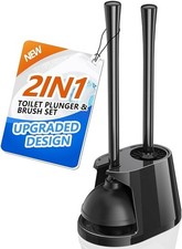 2 in 1 Toilet Brush and Plunger Set Heavy Duty Bowl Brush with Ventilated Holder