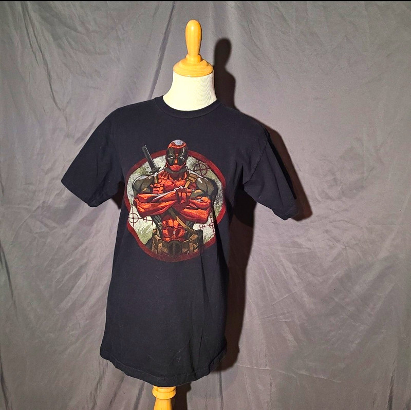 Marvel Deadpool Black Graphic Print Cotton Crew Neck T-Shirt Men's M