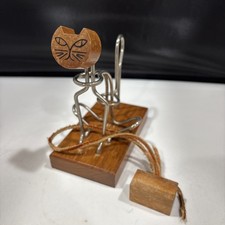 Binary Arts 1985 Cat Puzzle Brain Teaser Wood Metal Vintage