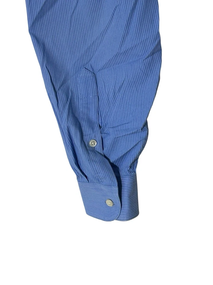 Camisa de vestir de manga larga ajustada con flecha para hombre talla grande rayas azules sin arrugas Foto 4 de 4